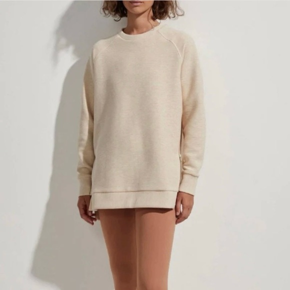 Varley Manning Crewneck Sweatshirt Ribbed Side Zippers Longline Relaxed Size L - Picture 3 of 14